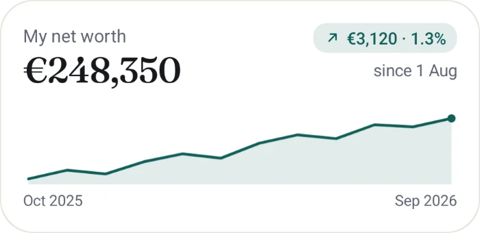 The Net worth chart widget: the last 12 months, ending at €248,350
